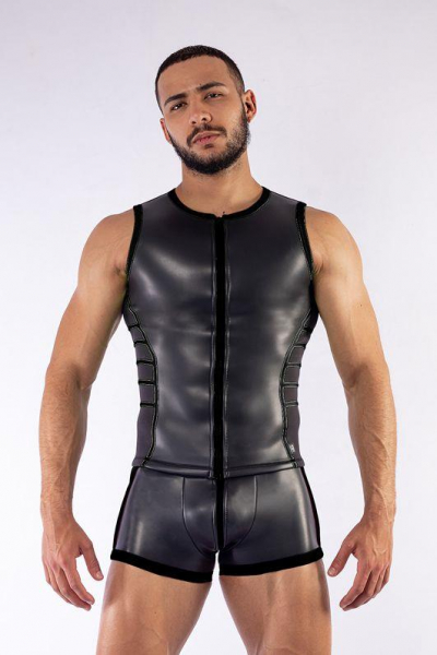 Mister B Neoprene V-Shaped Top Black, Shirts und Tops